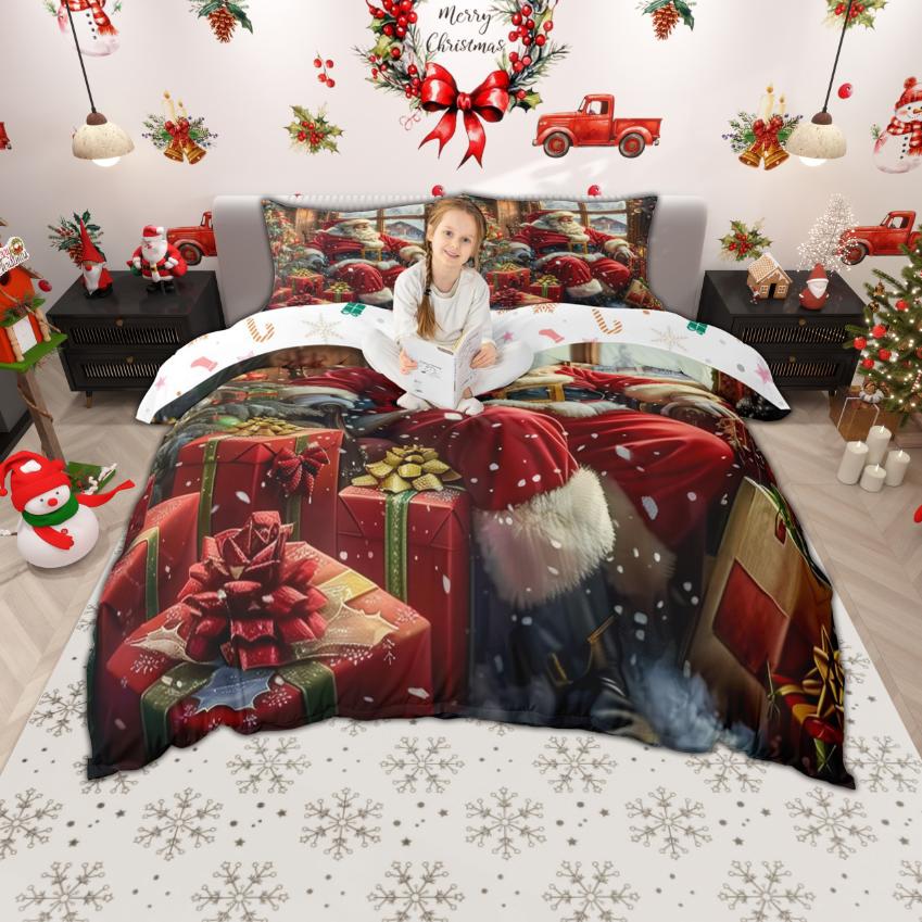 Homewish Kids Merry Christmas Duvet Cover Set Xmas Deer Santa Claus Bedding Set Gingerbread Snowman Quilt Cover Set