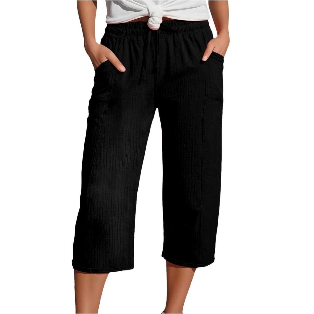 Women's Summer 3/4 Trousers  Summer Trousers With Pockets Causal Loose Trousers Fabric Trousers Sport Leisure Beach Trousers