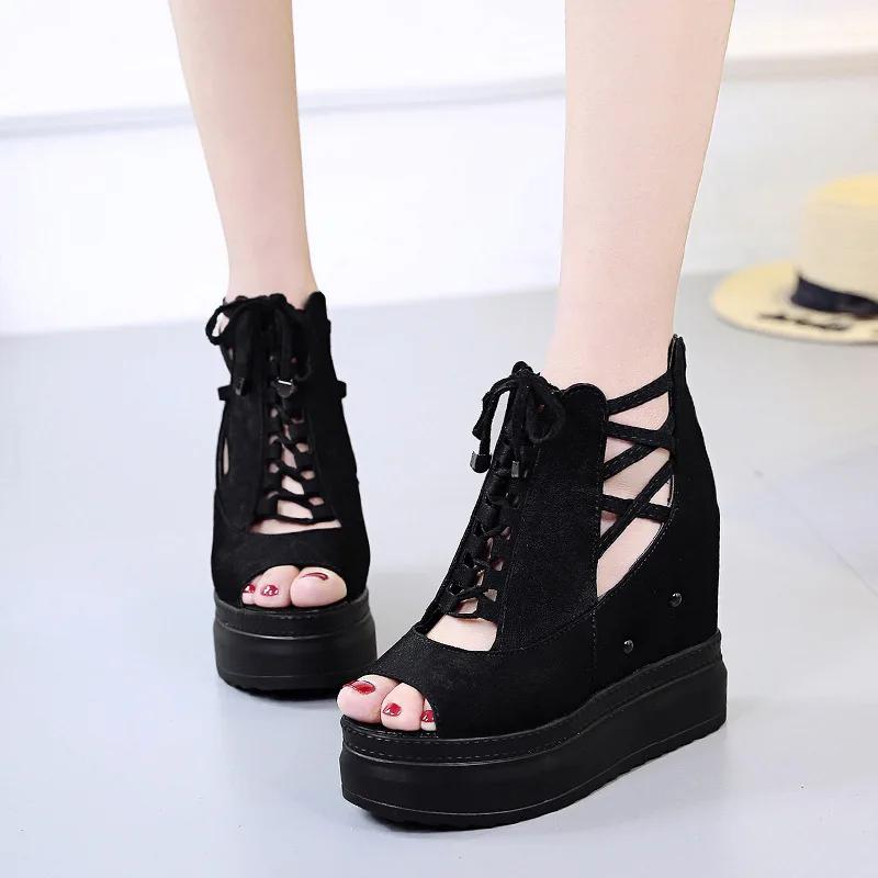 Fashion Summer Inner Height Women's Sandals 12cm Super High-heeled Wedge Heels Platform Roman Shoes New Fashion High Heel Platform Pumps