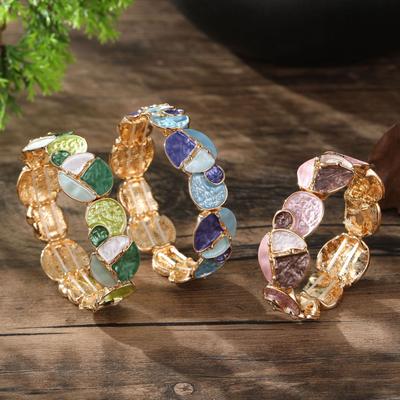 Enamel-colored Round-shaped Interlocking Irregular-shaped Leaf Elastic Bracelet for Ladies, A Fashionable and High-end Leaf-shaped Hand Chain.