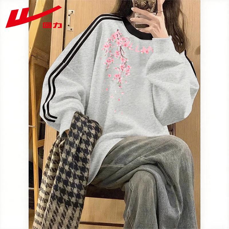 Warrior Women's American Striped Falling Cherry Blossom Graphic Crewneck Sweatshirt