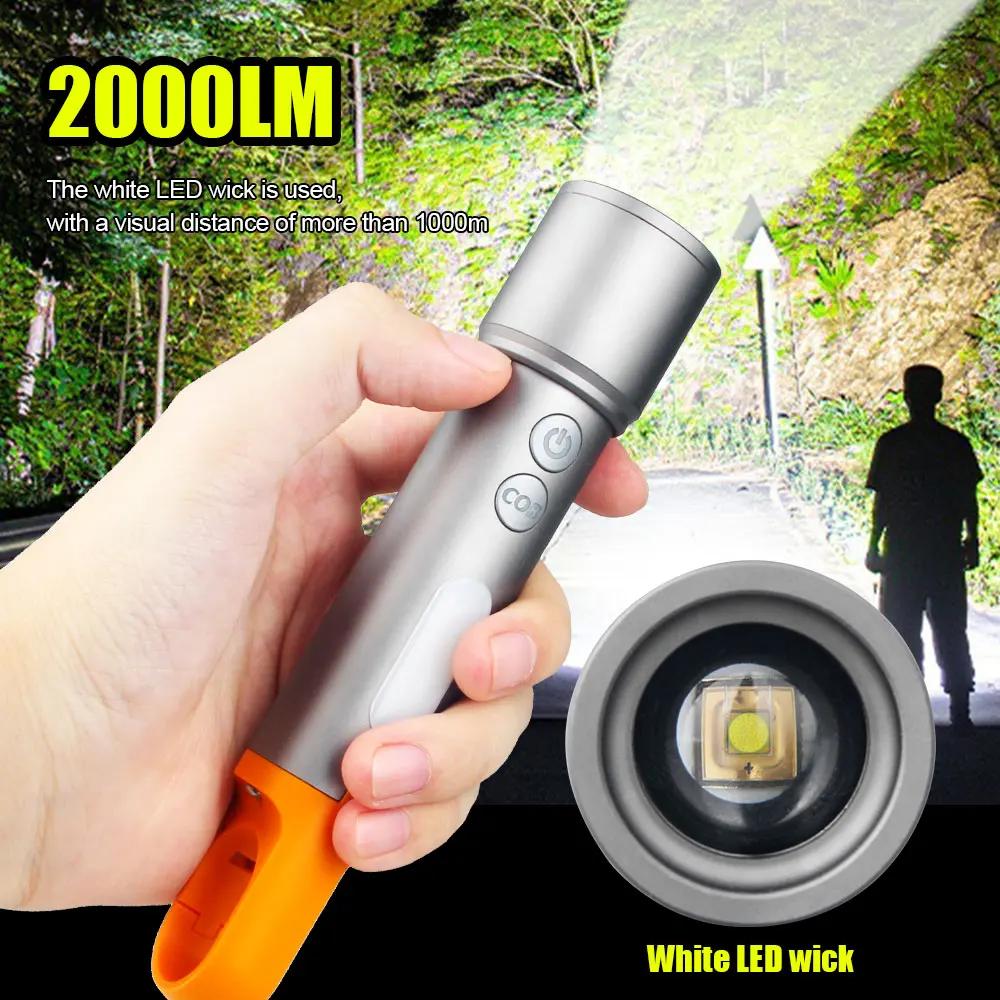 Mini Multi-color Flashlight Green/Red/Blue/White COB LED Toch Zoom USB Charging Haning Tent Lamp Hunting Outdoor Fishing Light