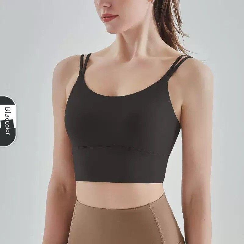 

New Yoga Bra One-Piece Fixed Cup Double-Shoulder Strap Cami Beauty Back Sports Underwear Spring and Autumn Black S