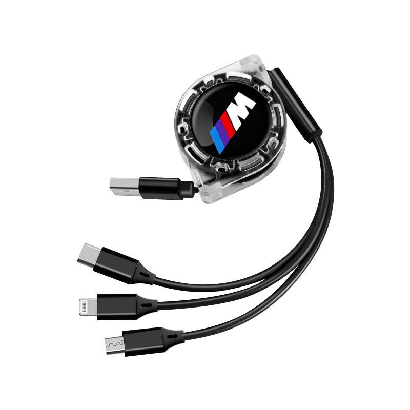 DKHN5 Retractable Car Charging Cable 3 in 1 Multi USB Cord For BMW Performance F25 F26 F15 F16 E90 E91 E92 E60 E84 G22 G32 F13 Sticker