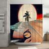 Tropical Ocean Wave Shower Curtain Palm Tree Beach Coastal Nature Bathroom Decor Set