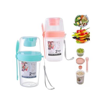Copo de Salada Portátil Copo Duplo de Aveia Copo de Iogurte com Nozes Reduzido em Gordura Caixa Copo para Vegetais Frutas com Tampa Colher Copo de Pequeno-Almoço Lancheira