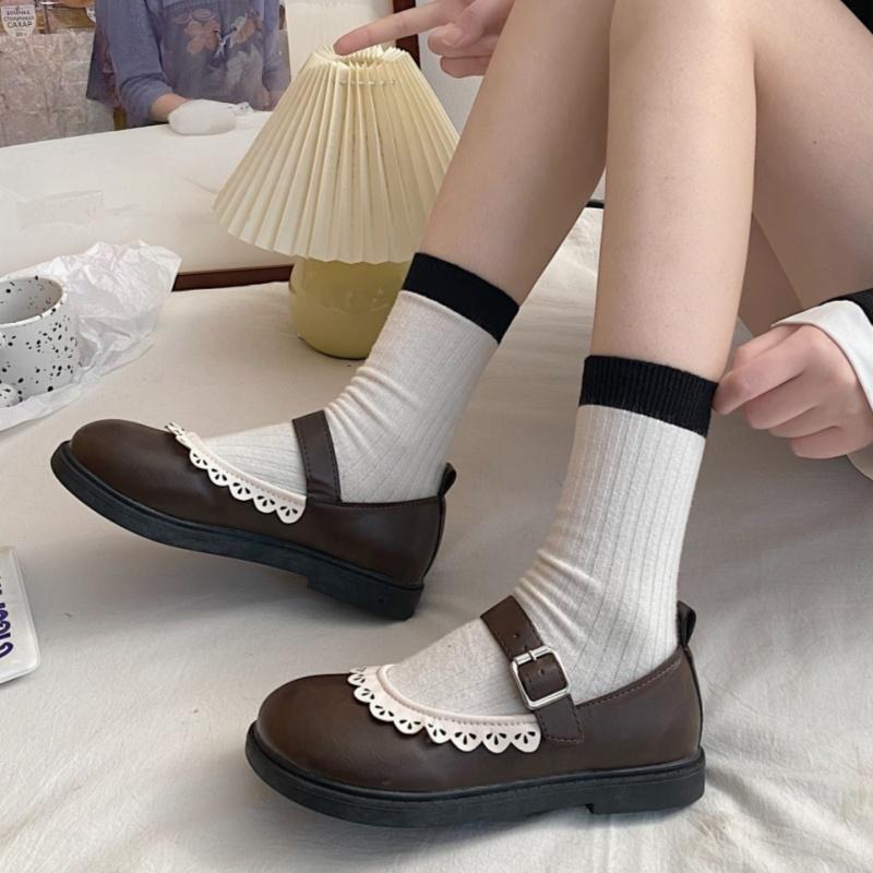 Fashion 2025 Spring New French Style Flat Bottom Shoes Mary Jane Round Toe Soft With Lace Trim Shoes Outside Sweet Comfy Women Shoes