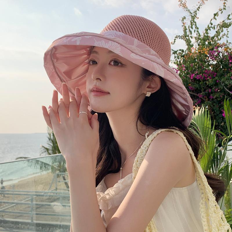 

Sunscreen visor children s summer outdoor UV protection foldable sun hat knitted hollow average size