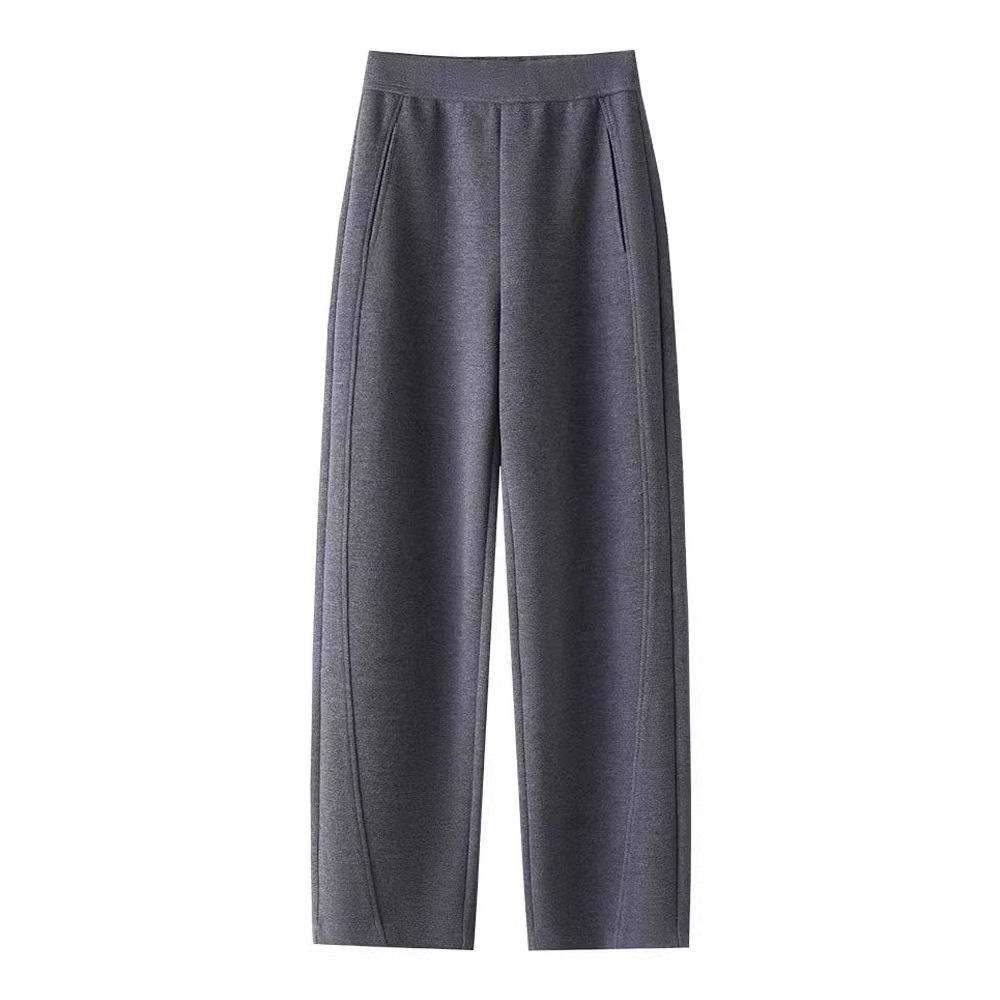 Women's Cotton Cashmere Wide-Leg Pants - Autumn Winter Slimming Fit, Relaxed Casual Style