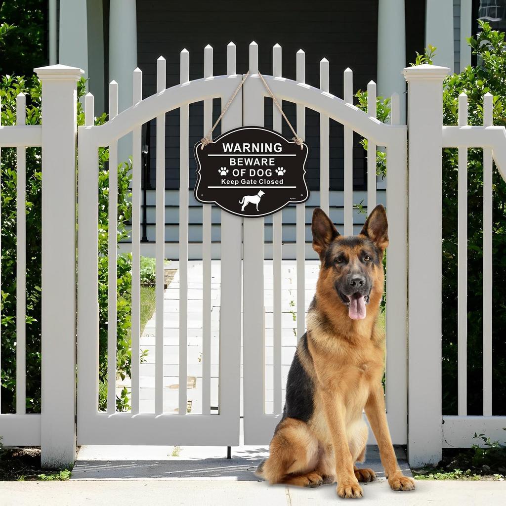 Caution Dog Warning Sign 10x8 Inch Aluminum Metal Anti-Rust Fence Dog Signs Gardening Supplies For Yard Patio Lawn Outside