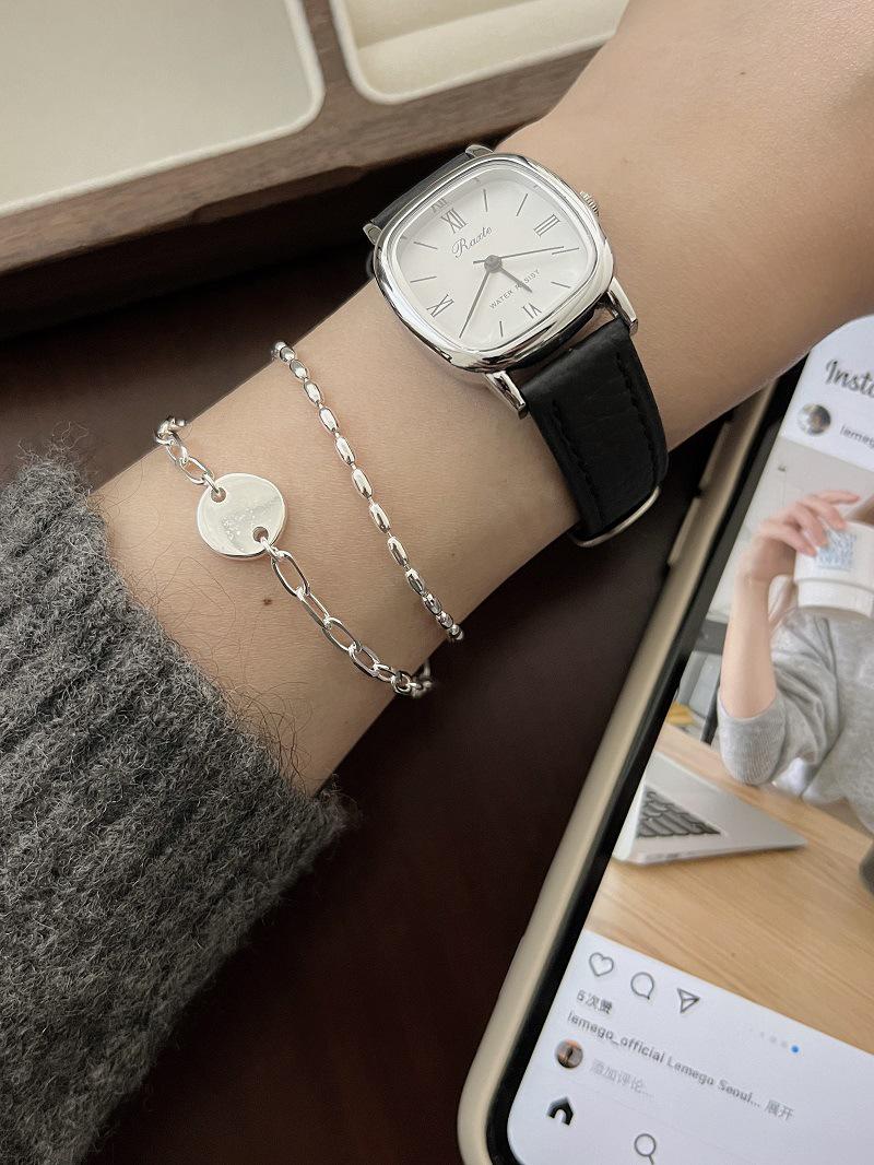 Su Chuang S925 Sterling Silver Double Layer Round Pendant Bracelet for Women - Simple, Cold Style Jewelry 925 Silver