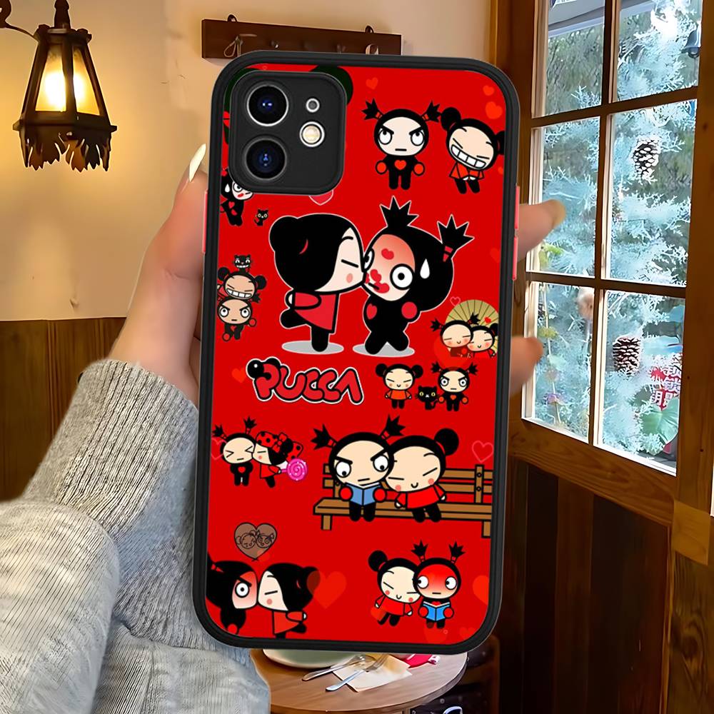 Popular Animation P-Pucca For IPhone 15 16 Pro Max 11 12 13 14 XS XR X Plus 16E Matte Translucent Phone Cover