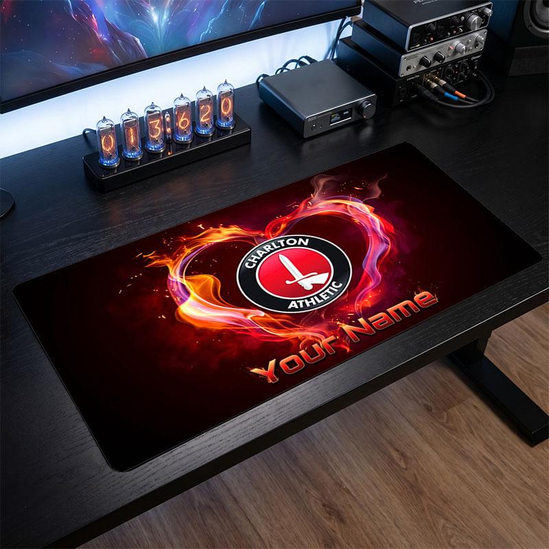 Charlton Athletic Benutzerdefiniertes Großes Mauspade, Personalisierter Name Textdruck, Fußball Logo Rutschfeste Schreibtischmatte Gaming-Geschenk