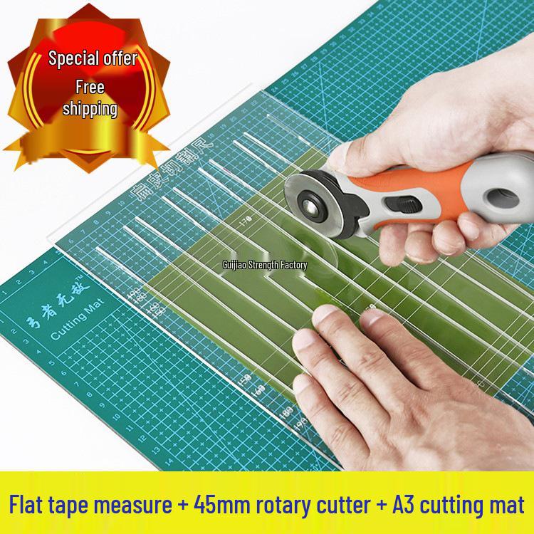 Leather & Rubber Cutting Tool Set: Rotary Cutter, Taper Ruler, Trapezoidal Ruler, and Cutting Mat