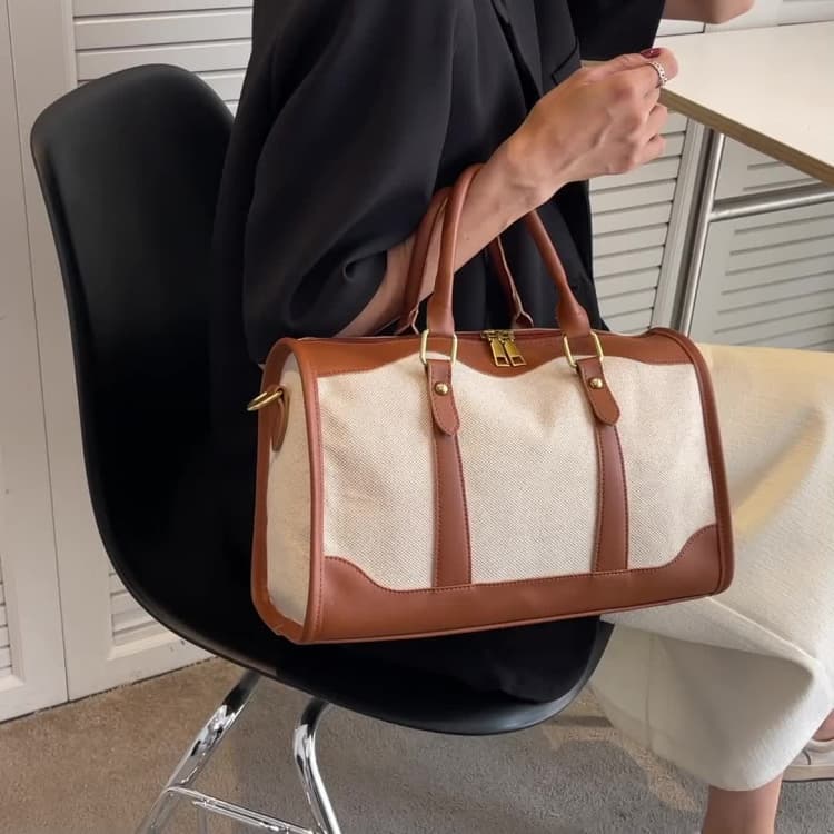 Canvas patchwork large capacity Boston bag women's travel bag