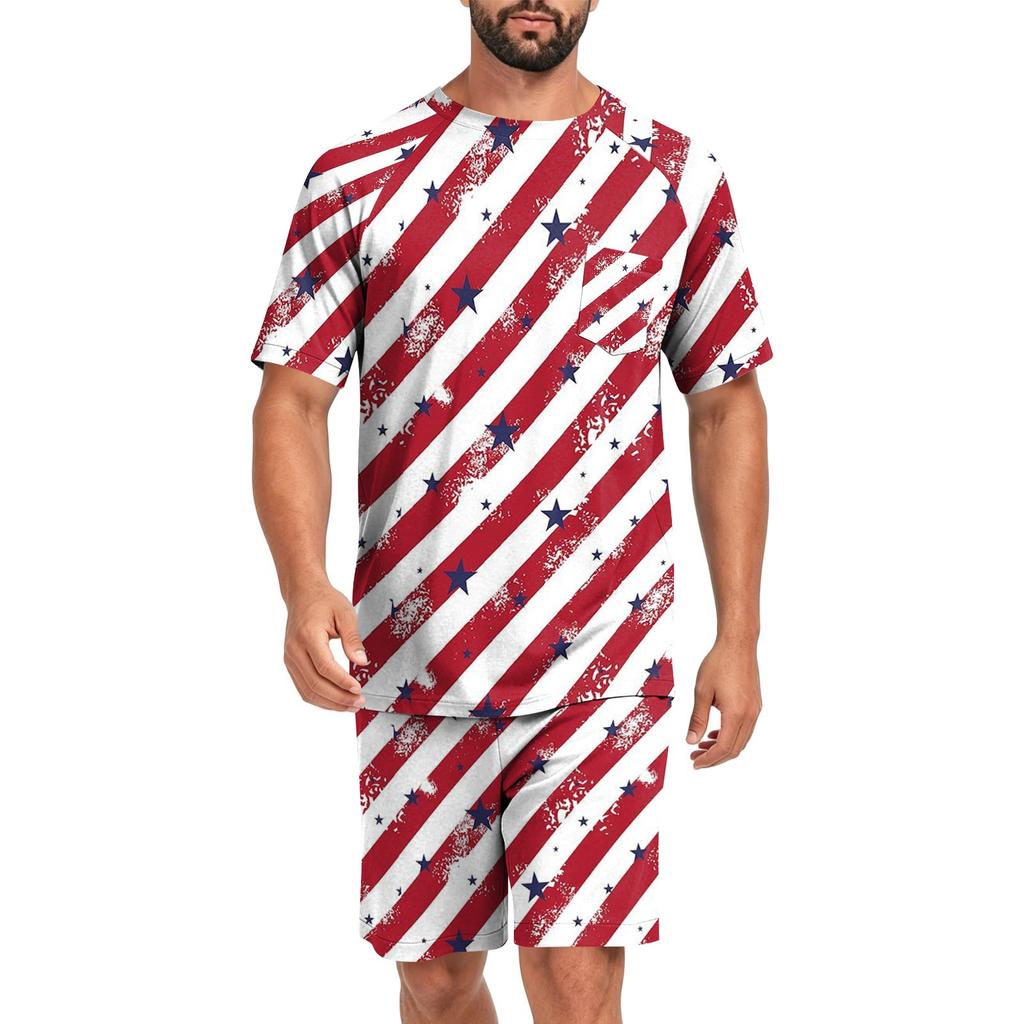 Men's Short Sleeve Pajama Set Lightweight Breathable Soft Fabric Lounge Wear Comfortable Fit Summer Homewear