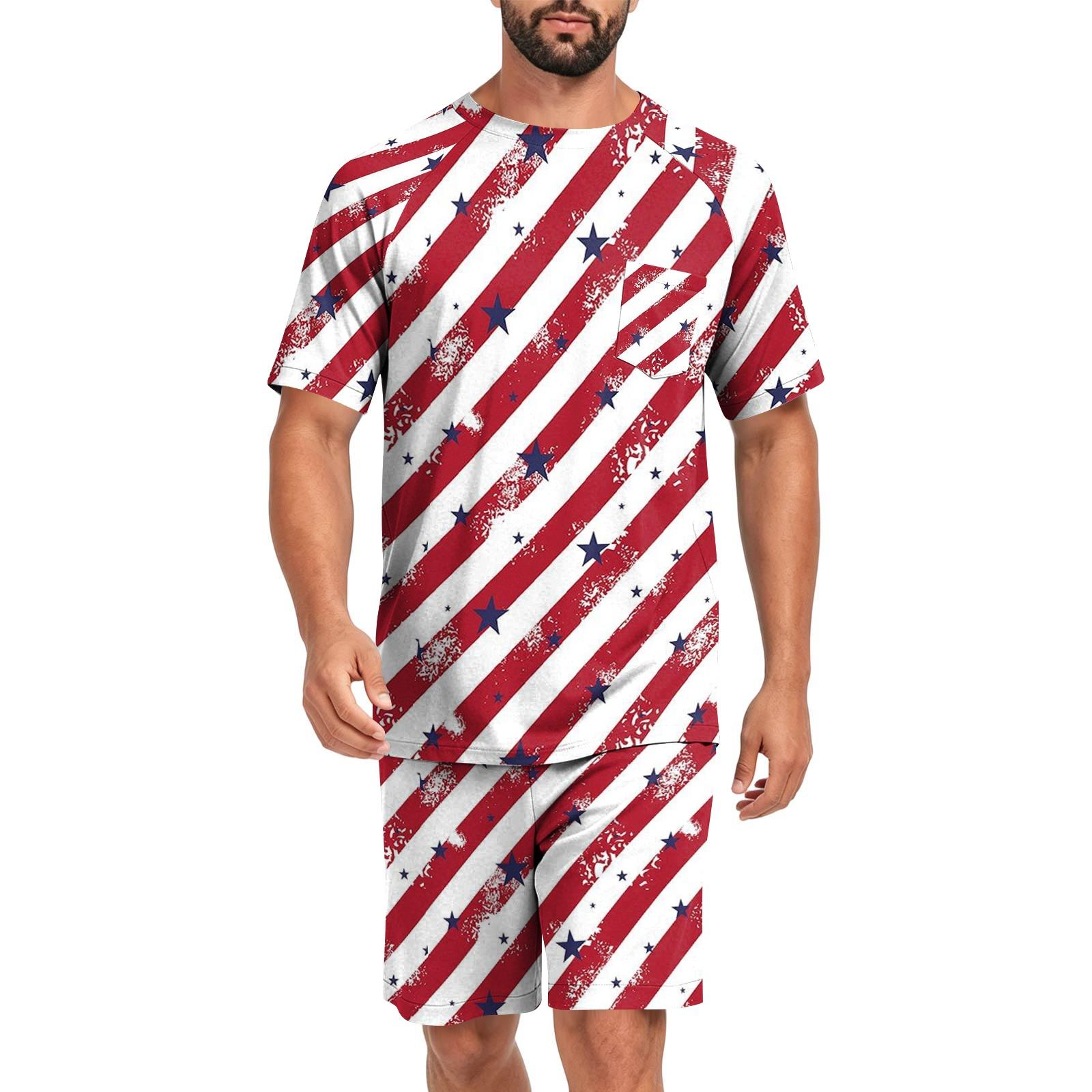 Herren Kurzarm Schlafanzug Set Leicht Atmungsaktiv Weicher Stoff Loungewear Bequeme Passform Sommer Hauskleidung XXXL weiß