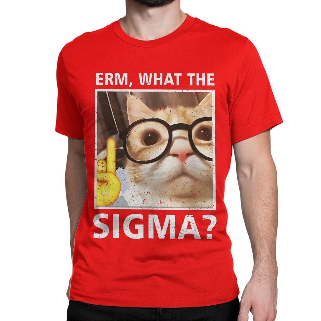 Men Women TShirts Erm What The Sigma  100 Cotton Tee Shirt Short Sleeve Funny Meme Cat T Shirt Round Collar Clothing Graphic