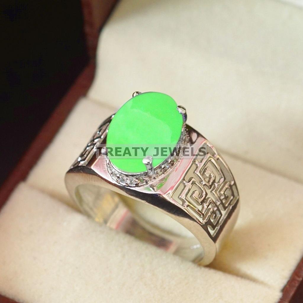 Jade Oval Cut Gemstone With 925 Sterling Silver Ring For Men's #B155 JL375671604189