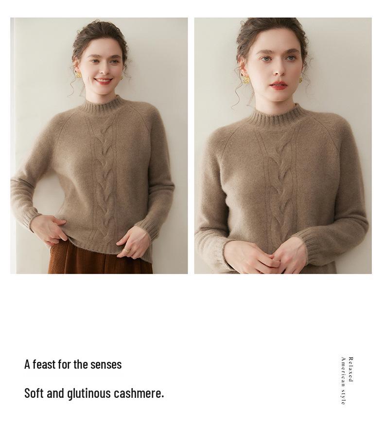 High Neck Cashmere Women's Cable Knit Pullover Sweater - Autumn/Winter Style