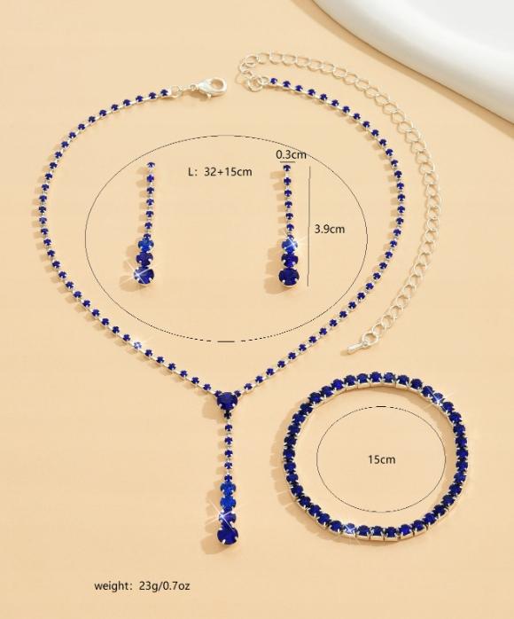 Set Earrings Necklace Bracelet Wedding Silver Blue Zircons B20