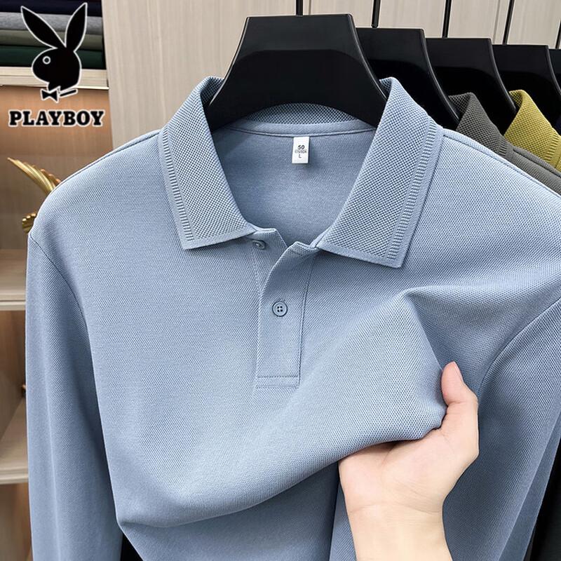 PLAYBOY Men's 100% Cotton Long Sleeve Polo Shirt