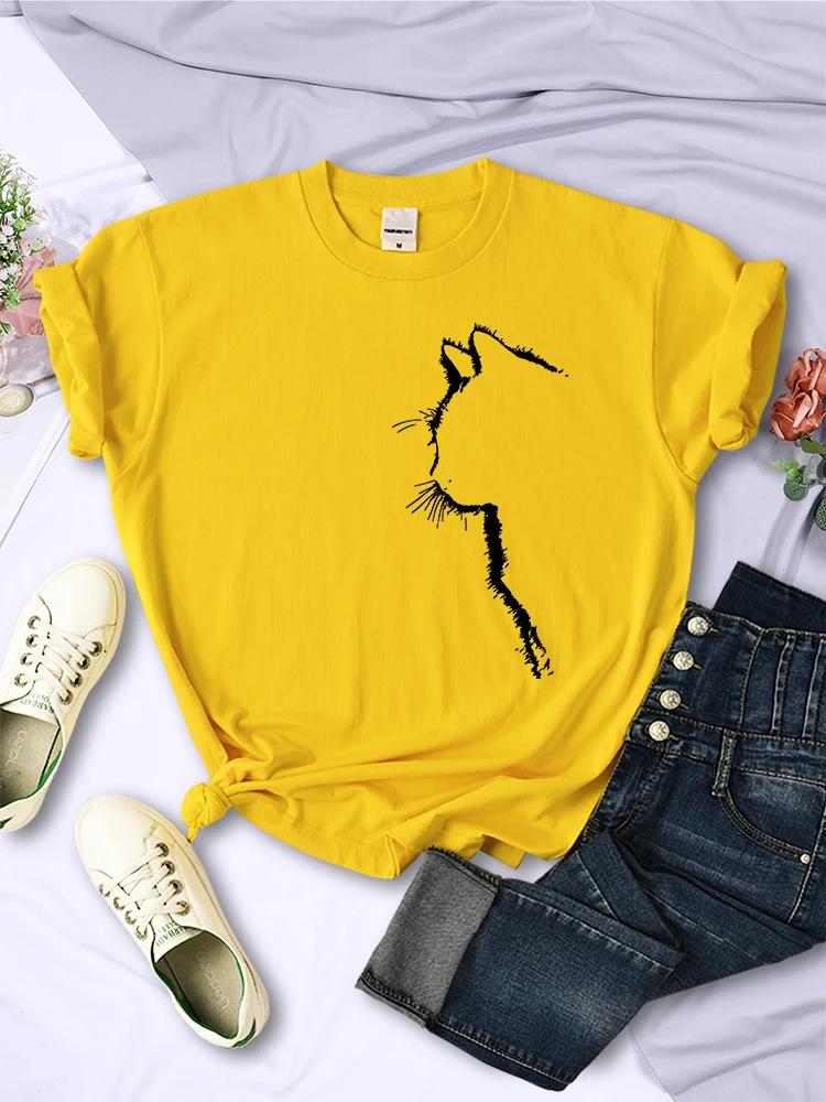 Simple Strokes Of Cat Funny Printed Women T-Shirt Fashion Casual Short Sleeve O-Neck Personality Street Tee Clothing Summer Tops