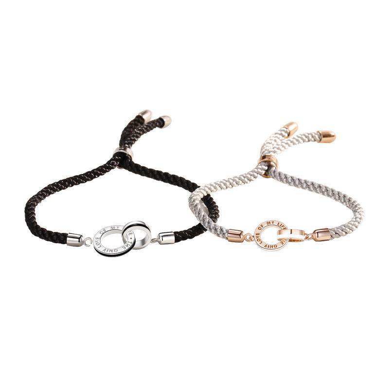 Double Ring Couple Bracelet Korean Version Interlocking Weaving Niche Design Hand Rope Qixi Festival Gift Ins Wind