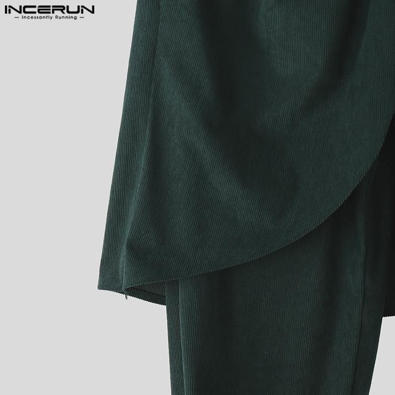 INCERUN Autumn Men Casual Elastic Waist Ruffled Irregular Corduroy Harem Pants Trousers