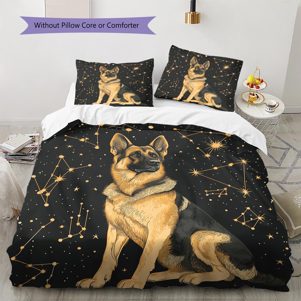 Black German Shepherd Pattern Bedding Home Decoration Birthday Gift (1 * Duvet Cover + 2 * Pillowcase, Without Core)