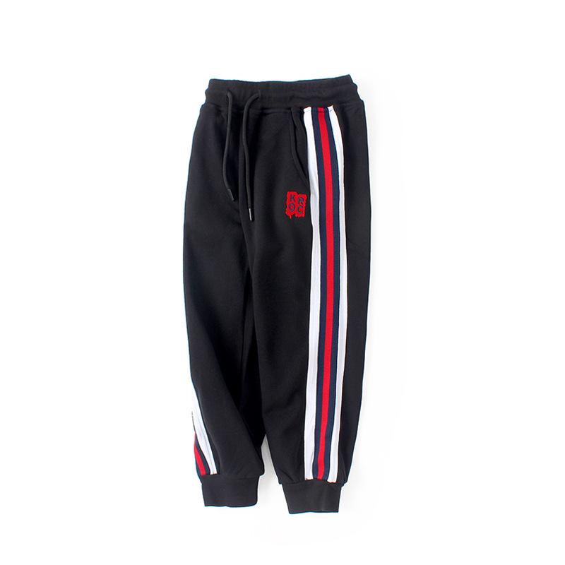 

Детские спортивные брюки в корейском стиле на весну и осень: Спортивные штаны из контрастной махровой ткани с вышивкой для мальчиков 100 cm чёрный