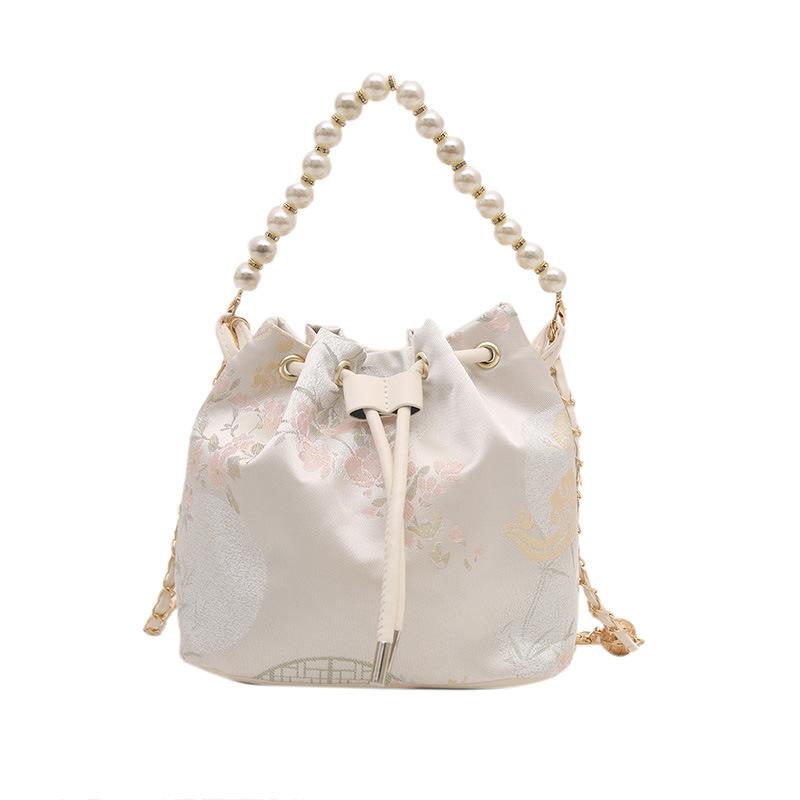 Large Capacity Pearl Feeling Pumping Belt Trendy Wind Crossbody Portable Bucket Women's Bag