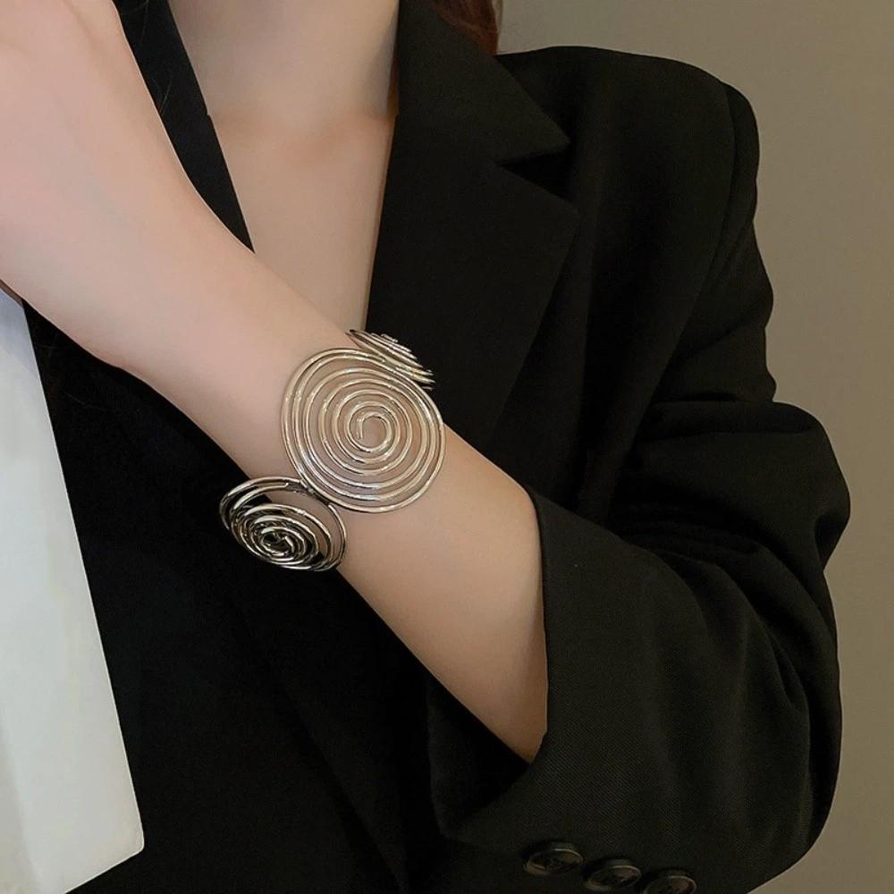 S/Round Shape Irregular Wide Bracelet Wave Opening Retro Hand Ring Zinc Zinc Alloy Wide Opening Bangle Gift