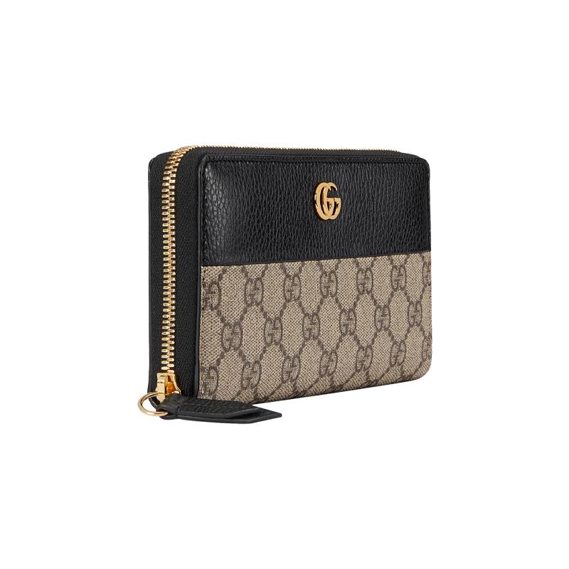 Gucci Marmont Marmont Gold Label Logo Long Zipper Canvas Patch Leather Wallet Wallet Women's Ebony/Black