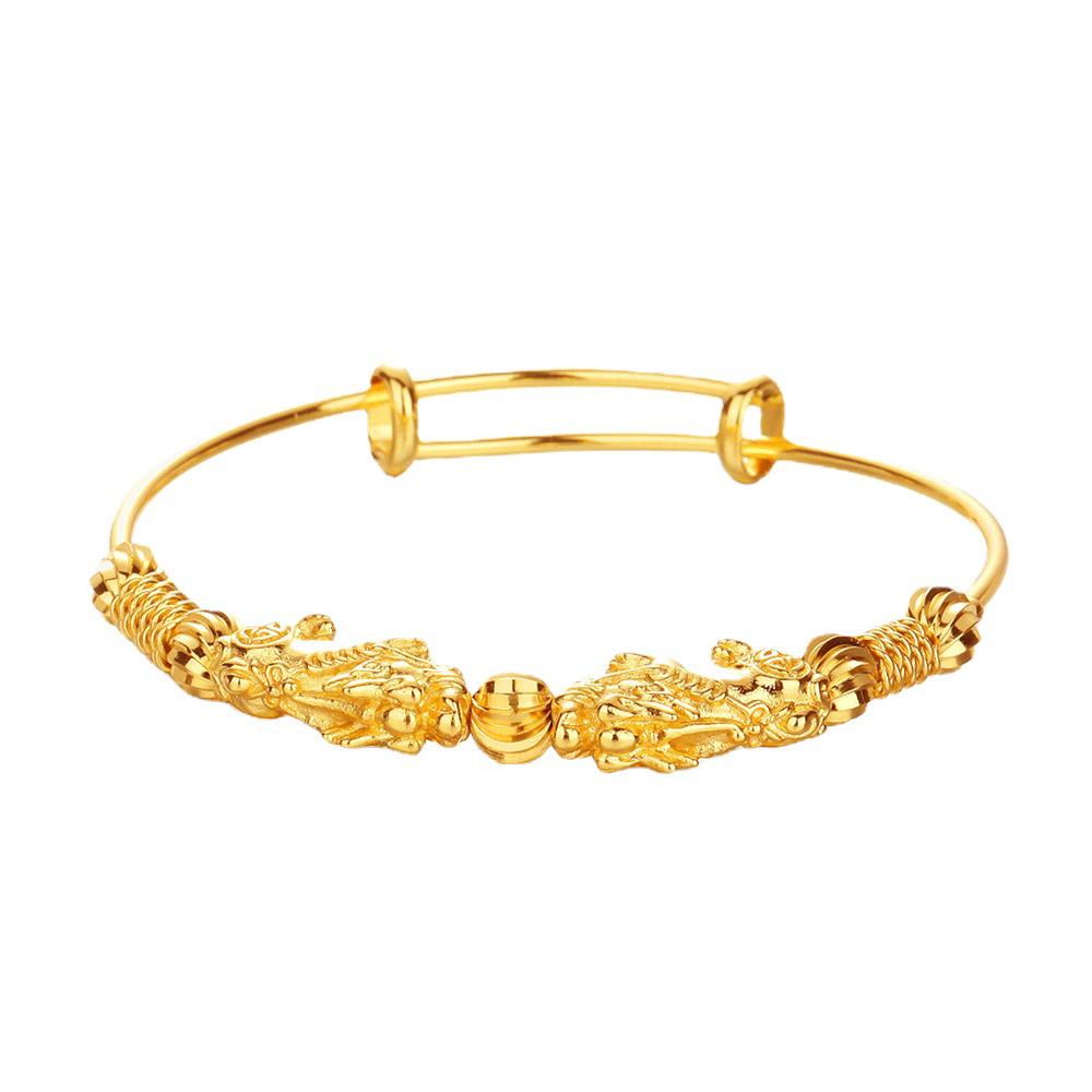 Ethnic Style 3D Pixiu Bracelet for Women: Gold-Plated, Color-Retaining, Creative & Fashionable Wristband Jewelry