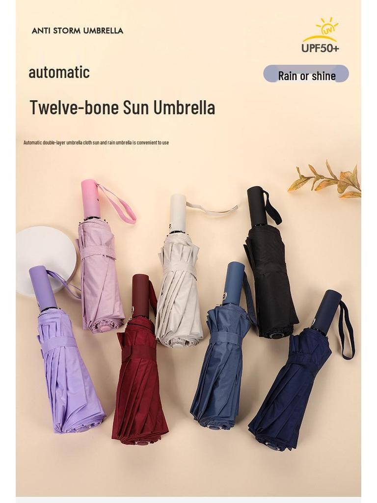 24-Rib Reinforced Automatic Folding Umbrella with UV Protection
