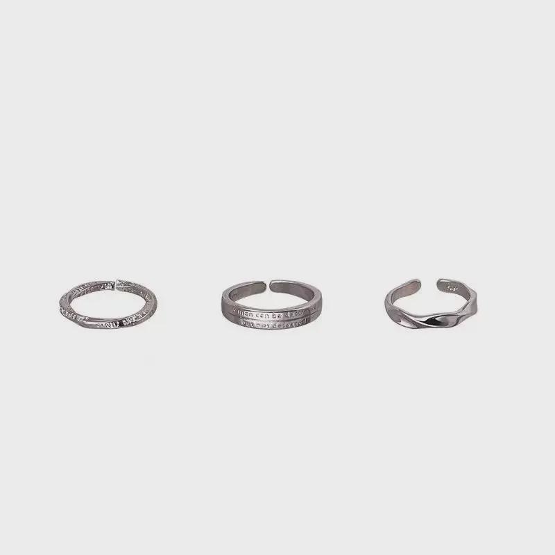 Silver Three-Piece Adjustable Ring Set: Simple & Versatile Fashion for Women