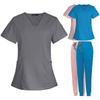 V-neck Women's Hospital Scrub Suit with Short Sleeves and Printed Design