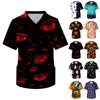 Men's V Neck Halloween Print Medical Scrub Top with Chest Pocket Short Sleeve Work Shirt for Healthcare Professionals