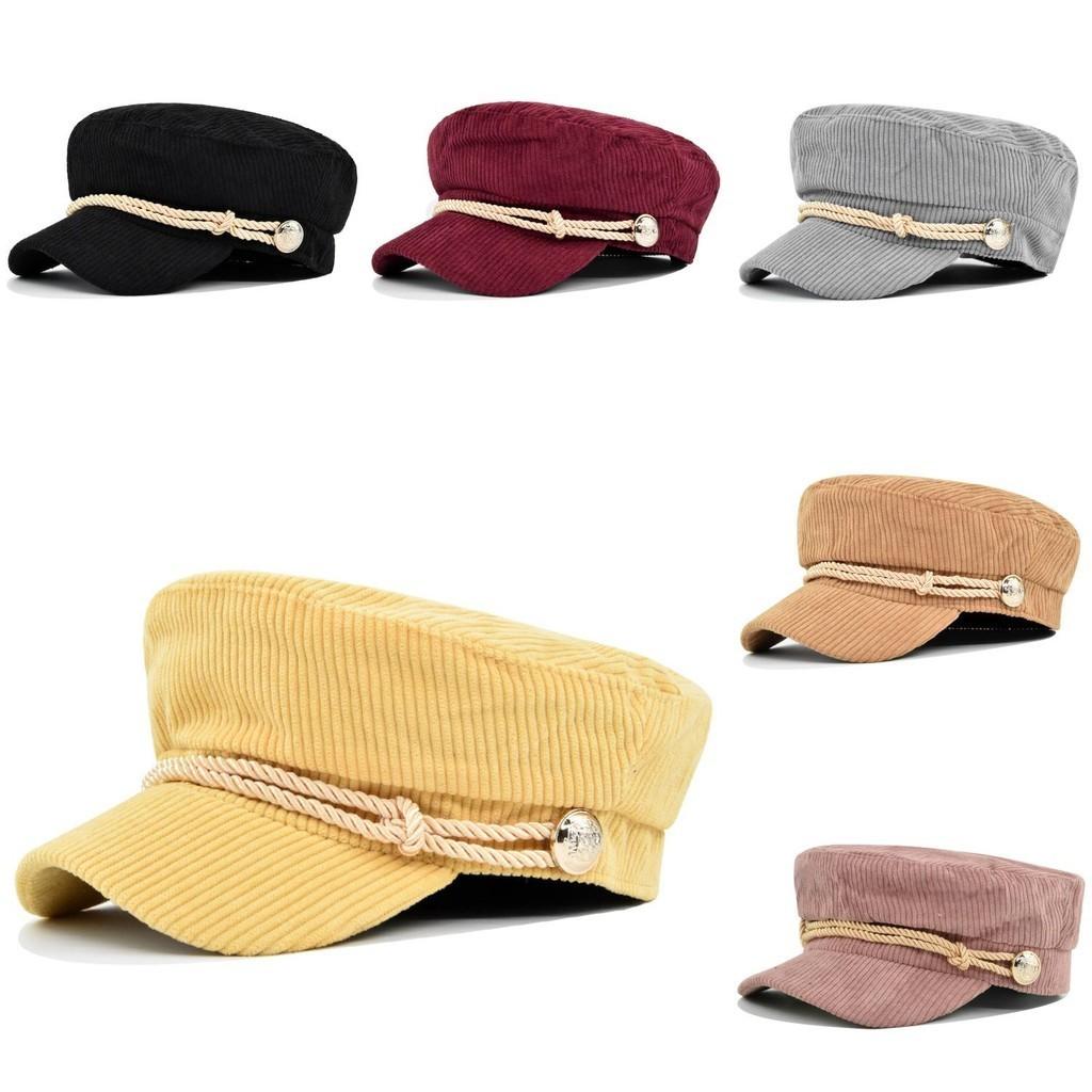 Beret Navy Corduroy Hat Metal Buckle Octagonal Hat Flat Top Hat Material Cotton