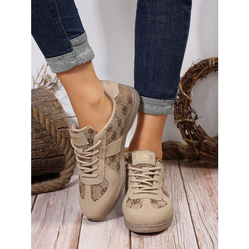 Plus Size Spring New Retro Style Color-Block Flat Shallow Lace-Up Casual Shoes Women's Sneakers