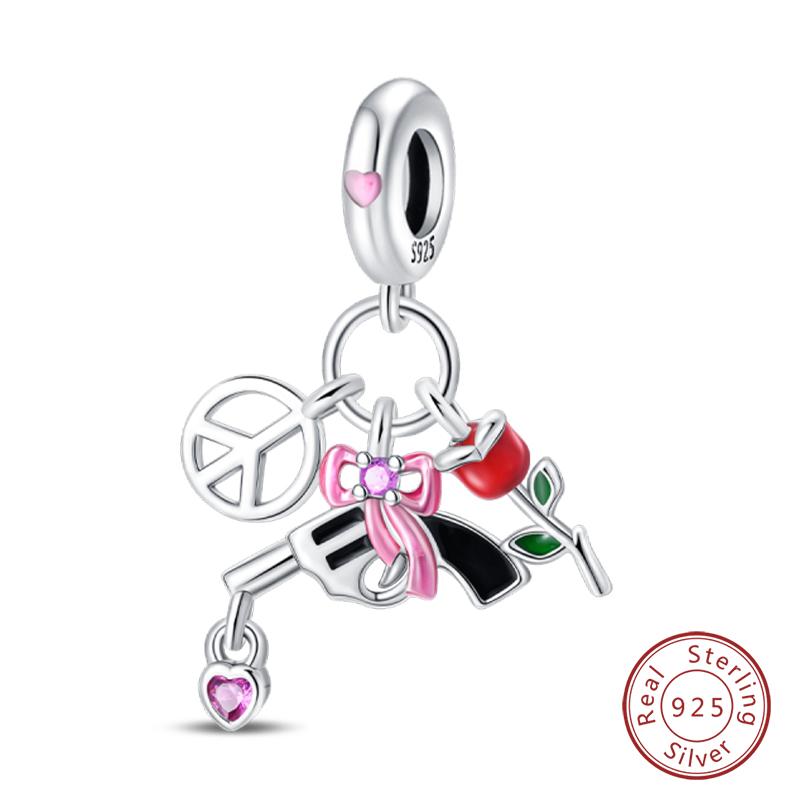 New Copper Heart Shaped Guardian Peace Dove Hope Angel Charms Beads Fit Qikaola Original Bracelets Diy Jewelry