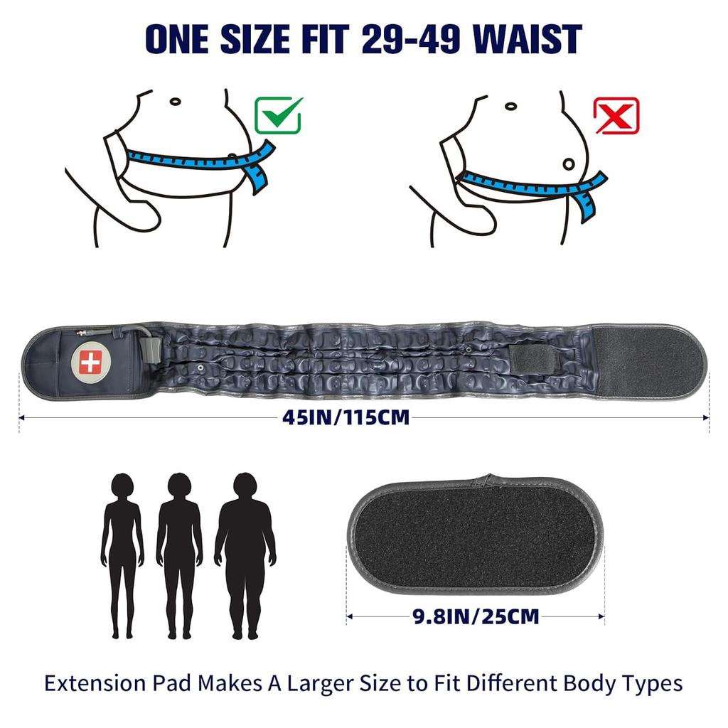 Decompression Back Belt with Electric Inflatable Pump -Lumbar Support Belt for Lower Back Pain Relief, Back Traction Device Fits Waist Size 29-49
