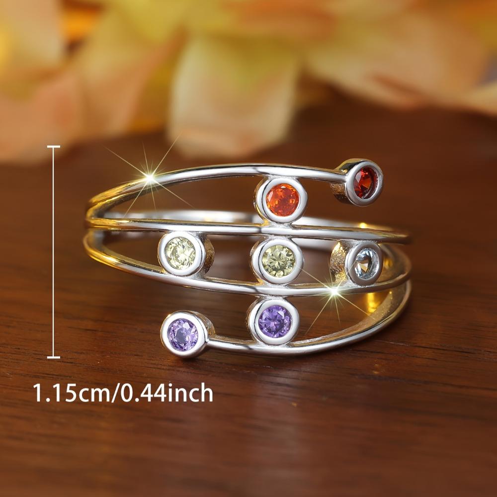 S925 Sterlingsilber Bunte Runde Zirkonia Ringe für Frauen Kreativer Attraktiver Partyschmuck