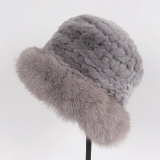 Women Luxury Winter Hat Real Rex Rabbit Fur Bomber Hats Lady Winter Genuine Fox Fur Cap Beanies Warm Soft Fluffy Natural Fur Hat