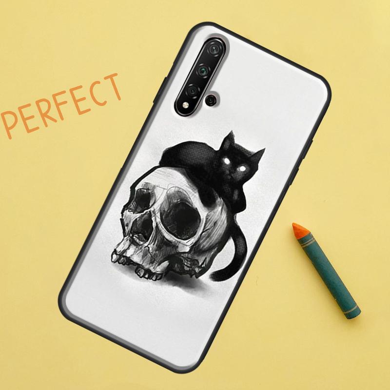 Black Cat Skull Goth Witch Case For Huawei P30 Pro P20 P40 Lite Nova 8i 7i 3i 11i 5T 9 10 SE Y60 Y61 Y70 Y90 P Smart Z