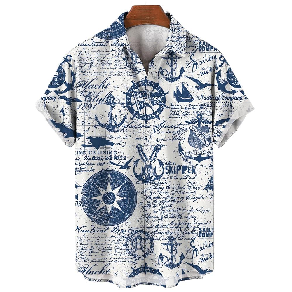 Sailing World Graphic Print Vintage Shirt Fashion Casual Hawaiian Beach Style Summer Oversized Shirts for Men Women Shirts