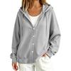 Women's Casual Color Hooded Long Sleeve Button Front Loose Fit Jacket for Daily Wear