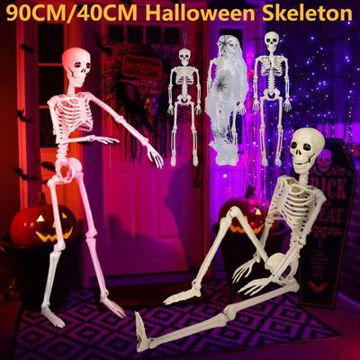 Halloween Realistic Body Bones Life Size Human Skeleton With Posable Joints Simulation Skull Ornament Haunted House Horror Props