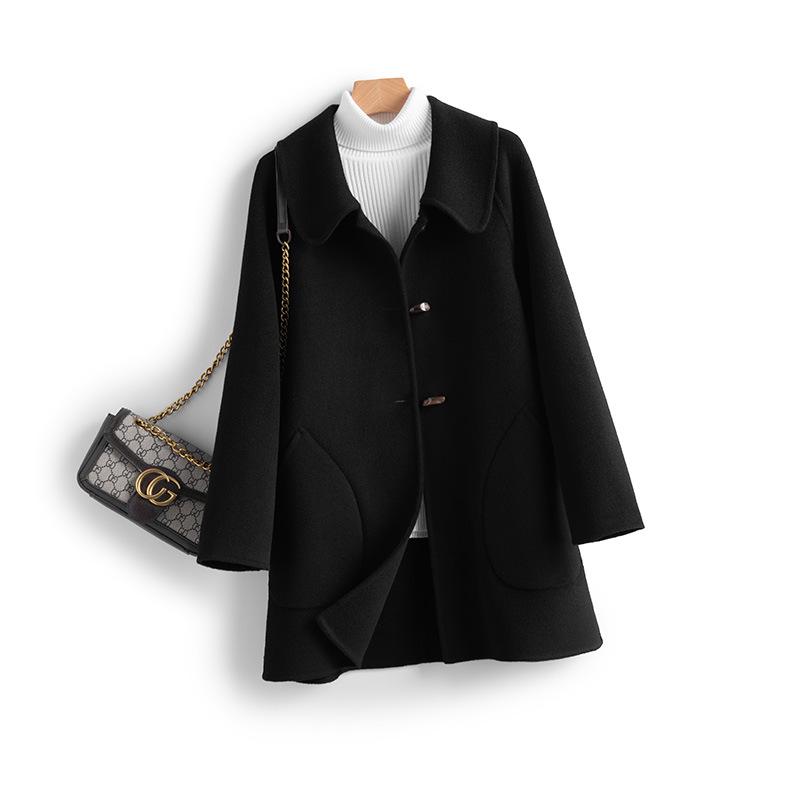 Women's Mid-Length Wool Lapel Coat - 100% Wool, Double-Faced, Loose-Fit, Autumn/Winter